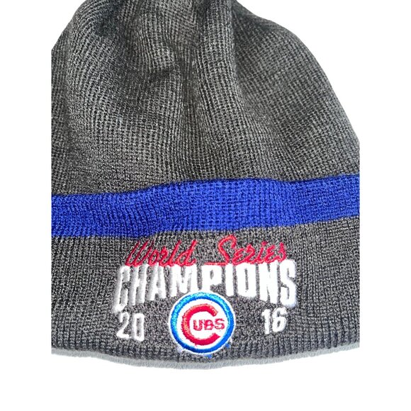 Chicago Cubs 2016 World Series Champions Knit Beanie Hat With Pom Gray Blue - Picture 2 of 4